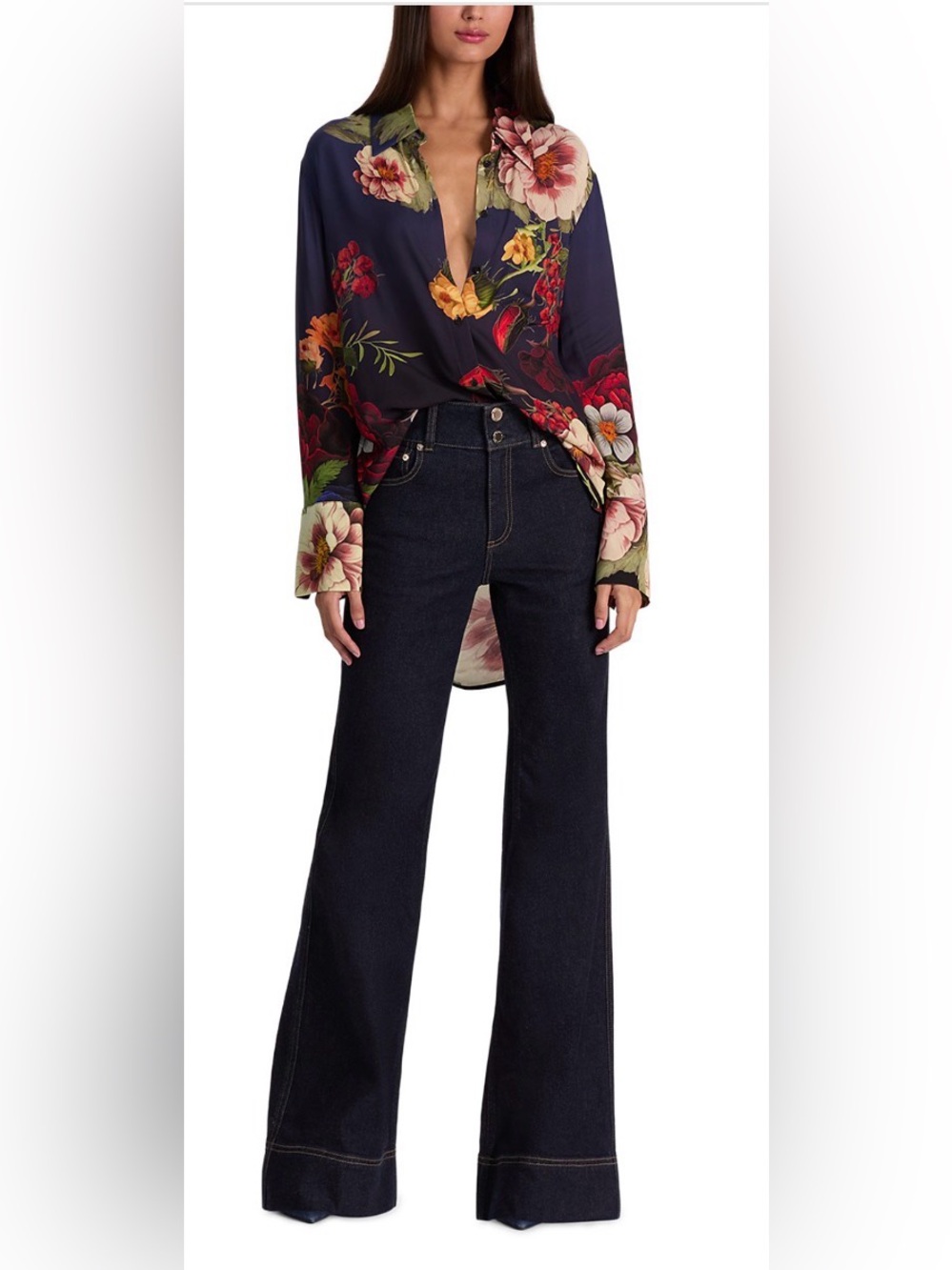 Alice + Olivia Navy Finely Oversized Blouse - Picture 2 of 6